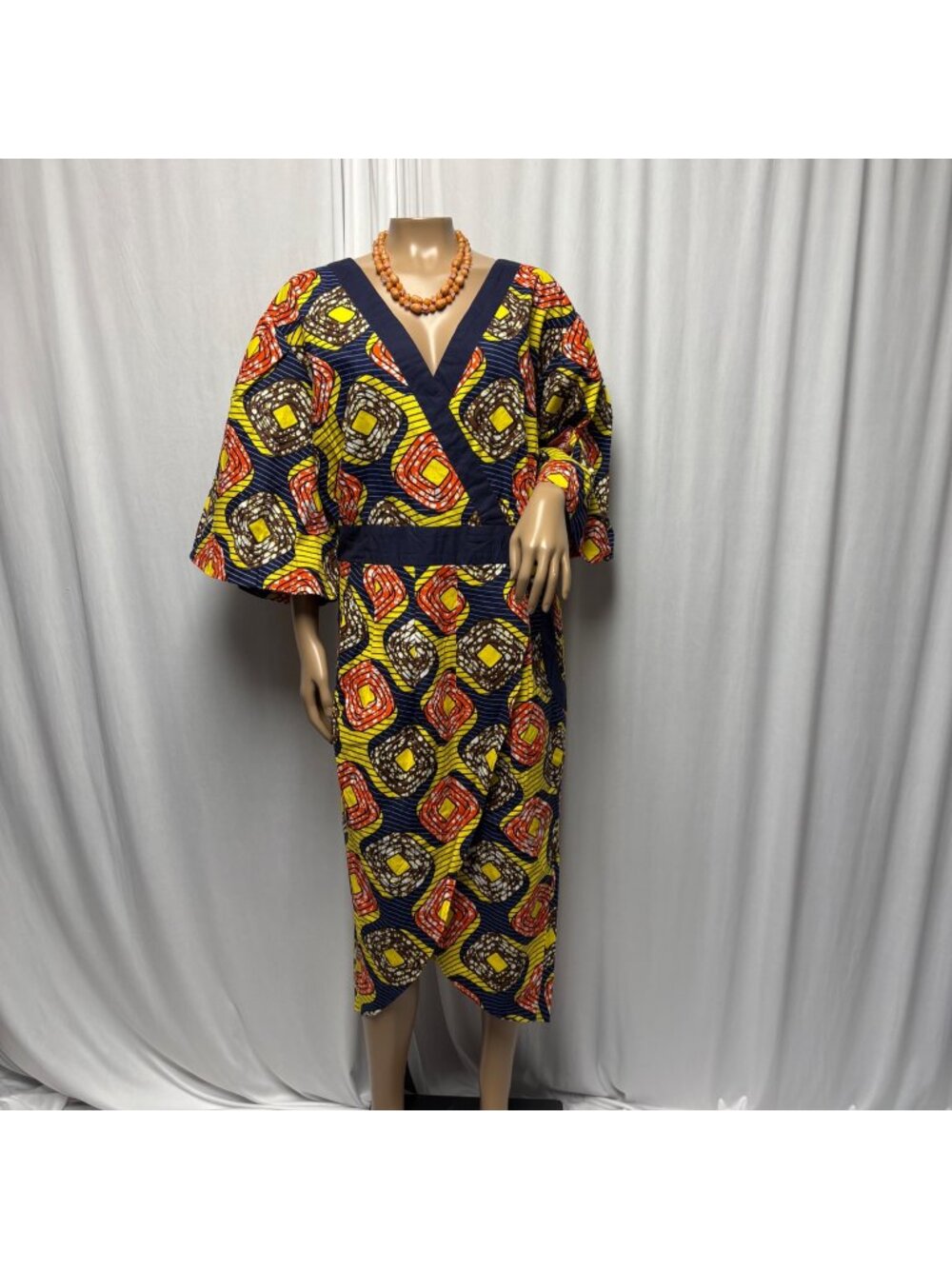 Ashro African Print Wrap Dress Womens Size 22W Cotton Bold Geometric Midi NEW